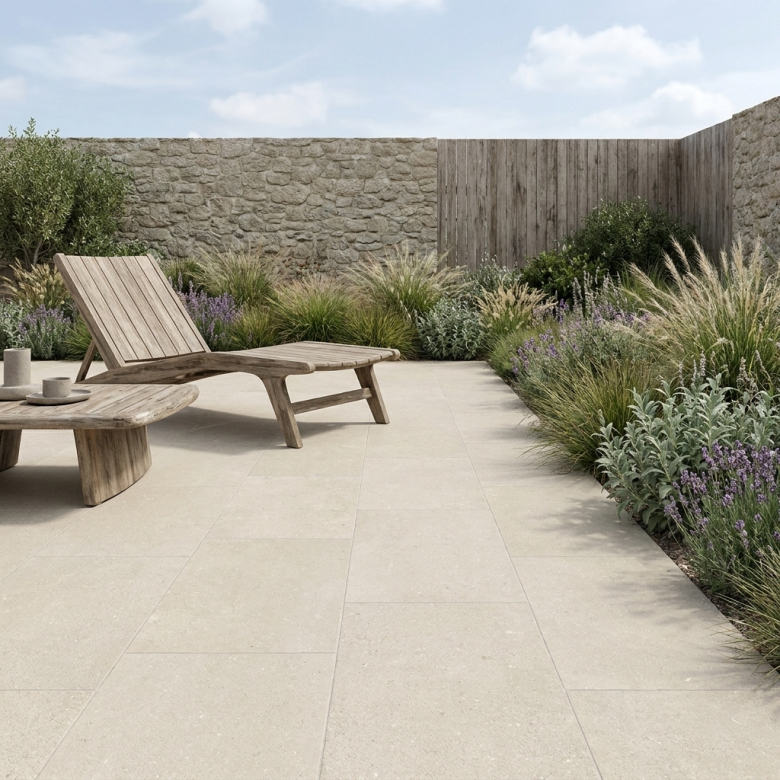 Carrelage sol extérieur effet pierre Sassolini beige R11 60x120 cm