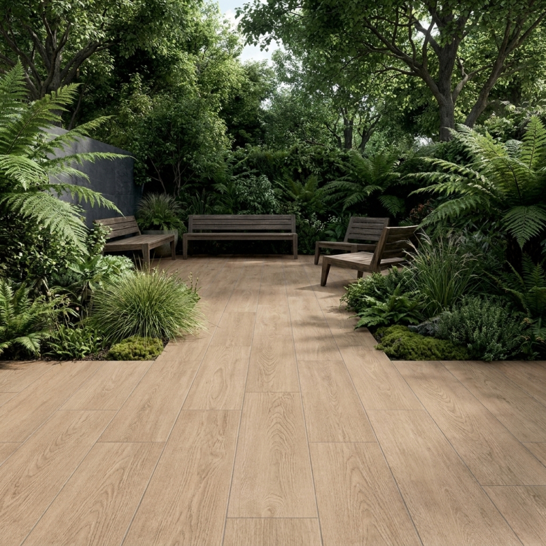 Carrelage sol extérieur effet bois Tijuca miel R11 20x120 cm