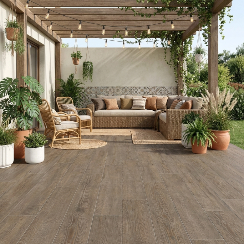 Carrelage sol extérieur effet bois Toundra moro R11 20x120 cm
