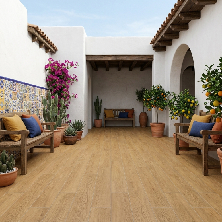 Carrelage sol extérieur effet bois Copernicia miel R10 20x120 cm