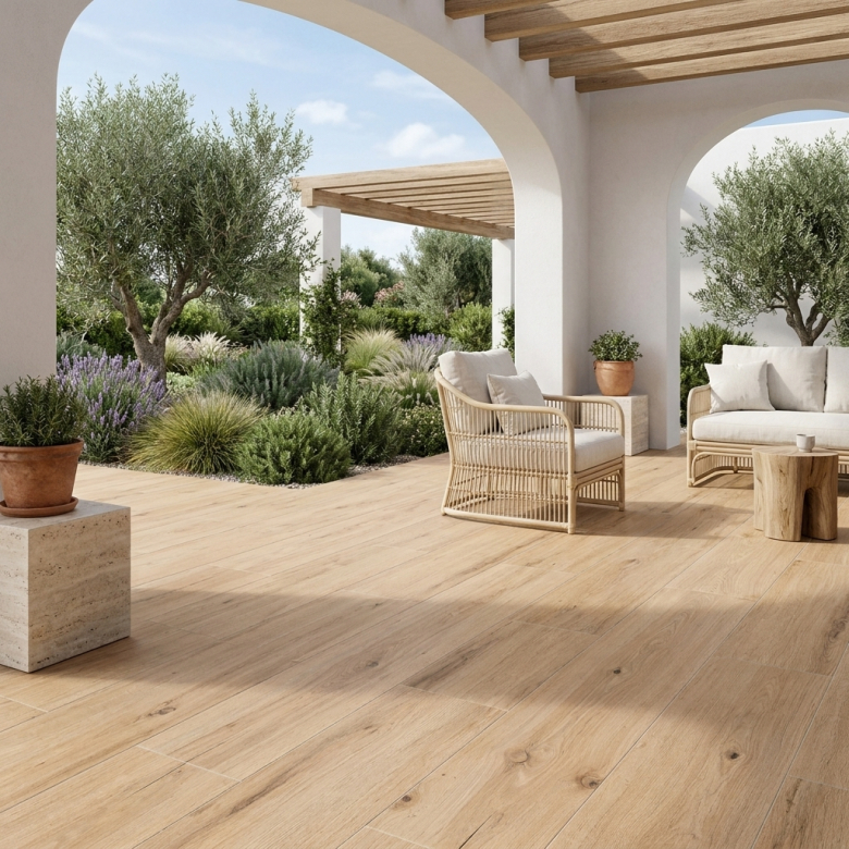 Carrelage sol extérieur effet bois Copernicia hêtre R10 30x120 cm