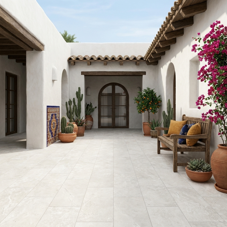 Carrelage sol extérieur effet travertin Tivoli blanc R11 60x120 cm