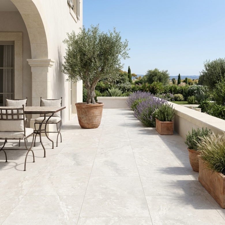 Carrelage sol extérieur effet travertin Tivoli blanc R11 60x120 cm