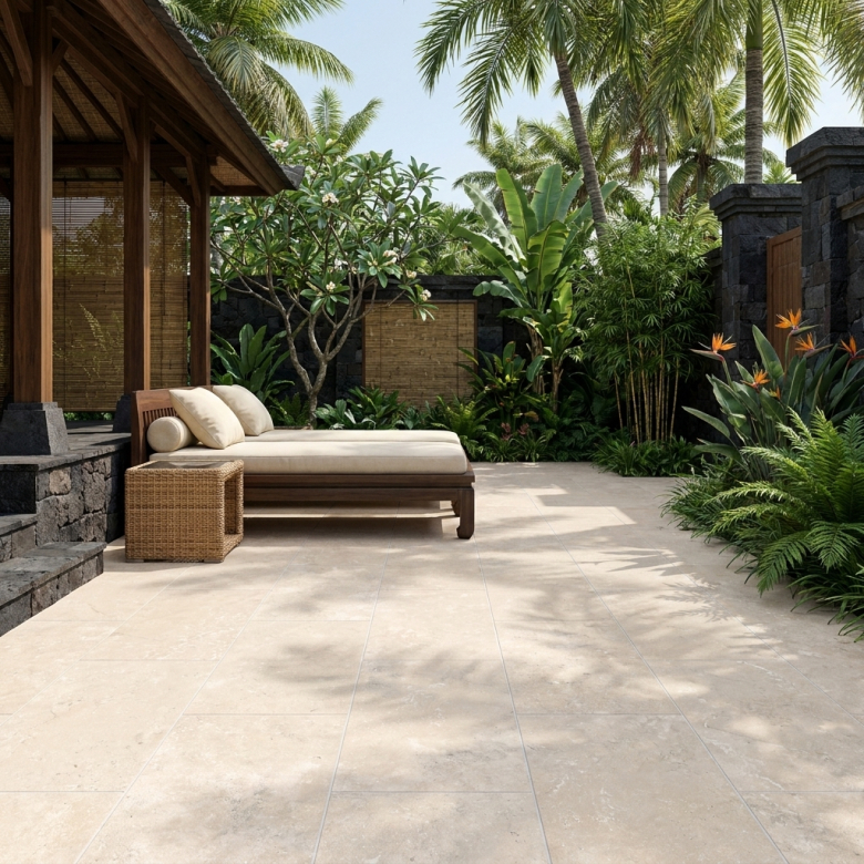 Carrelage sol extérieur effet travertin Tivoli crème R11 60x120 cm
