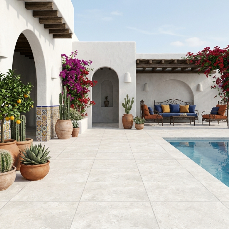 Carrelage sol extérieur effet travertin Tivoli blanc R11 100x100 cm