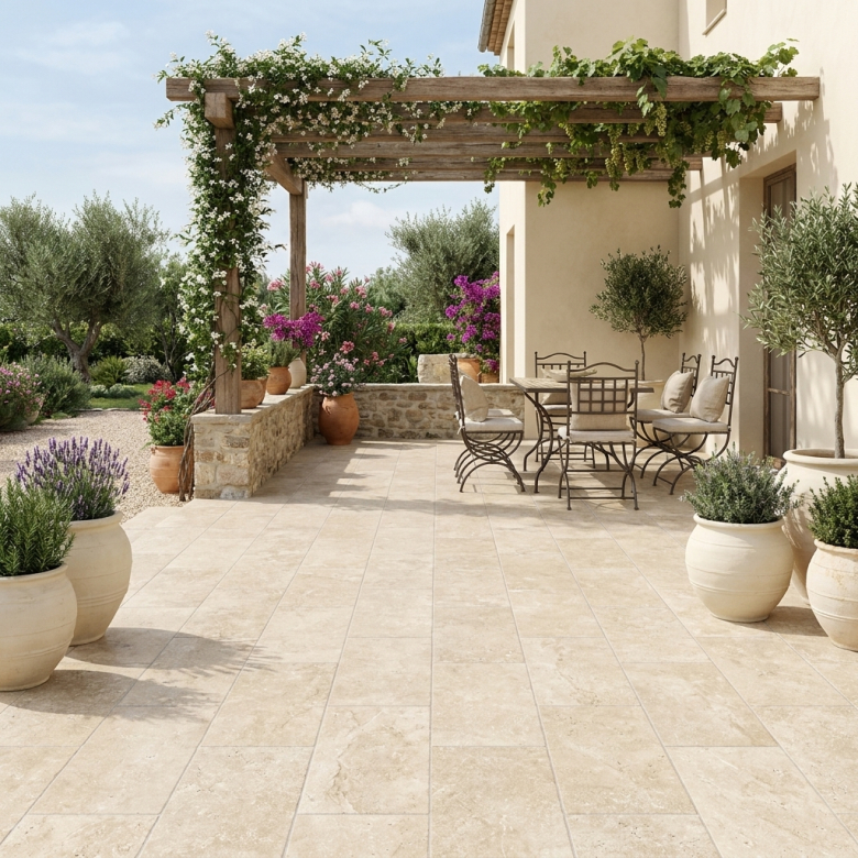 Carrelage sol extérieur effet pierre travertin Pomezia beige R11 30x60 cm