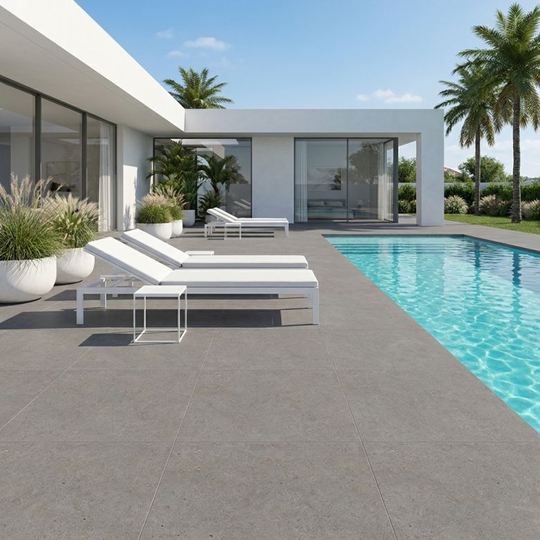 Carrelage sol extérieur effet pierre Turin gris R11 120x120 cm