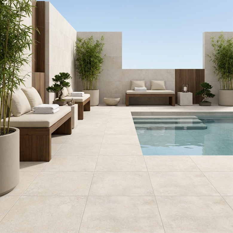 Carrelage sol extérieur effet pierre Arezzo blanc grisé R11 60x60 cm