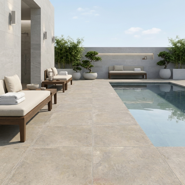 Carrelage sol extérieur effet pierre Arezzo taupe R11 60x60 cm