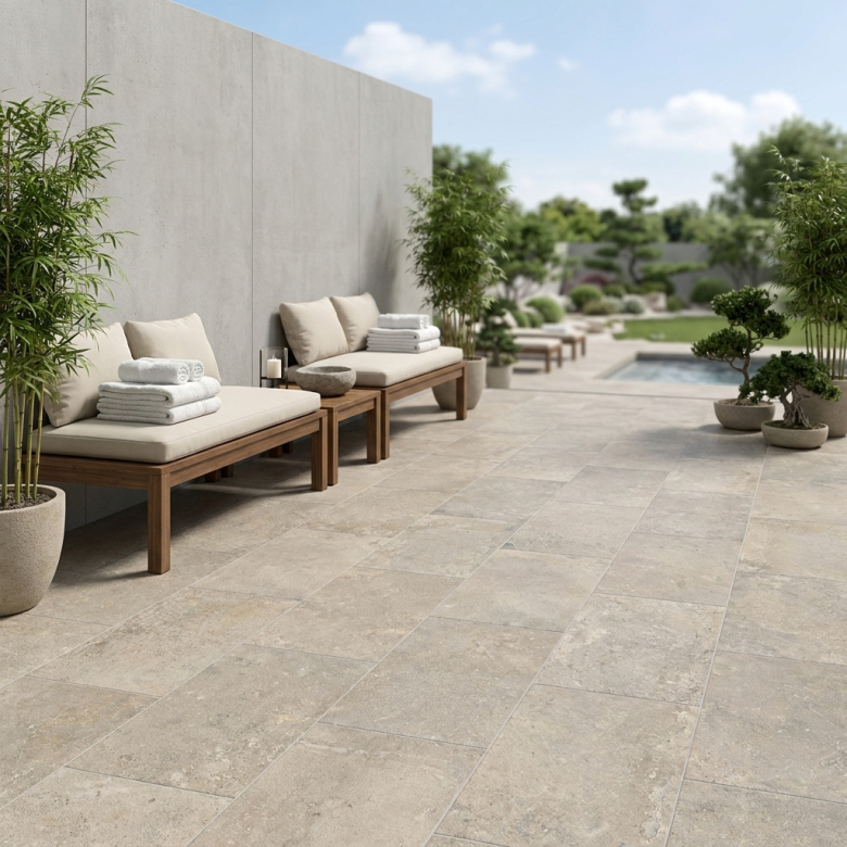 Carrelage sol extérieur effet pierre Arezzo taupe R11 30x60cm