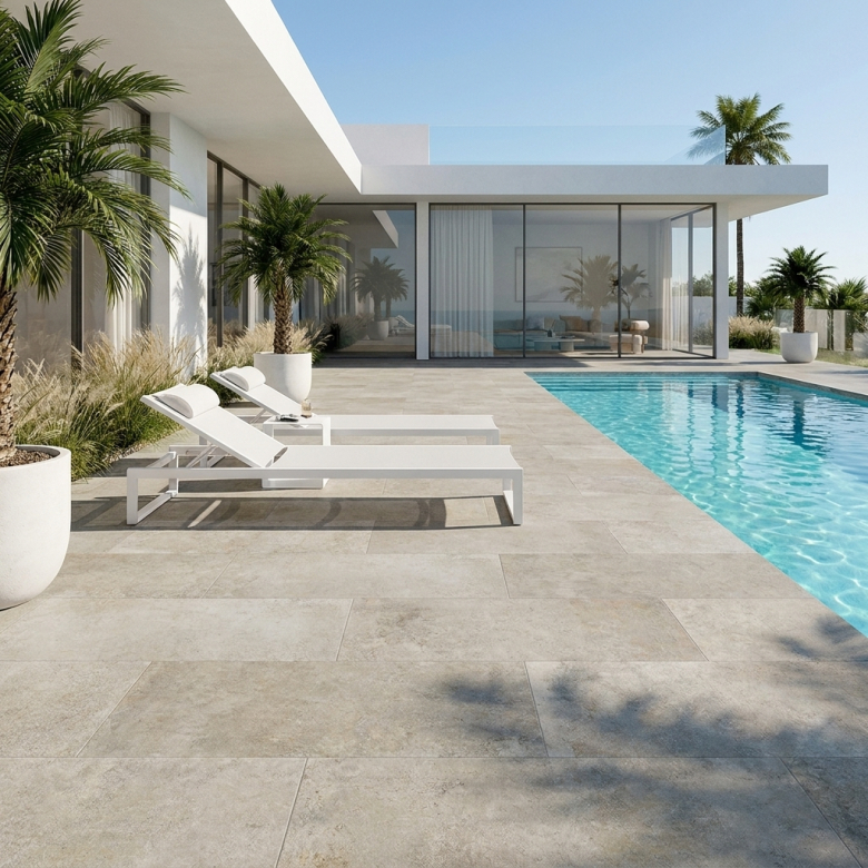 Carrelage sol extérieur effet pierre Arezzo taupe R11 60*120 cm