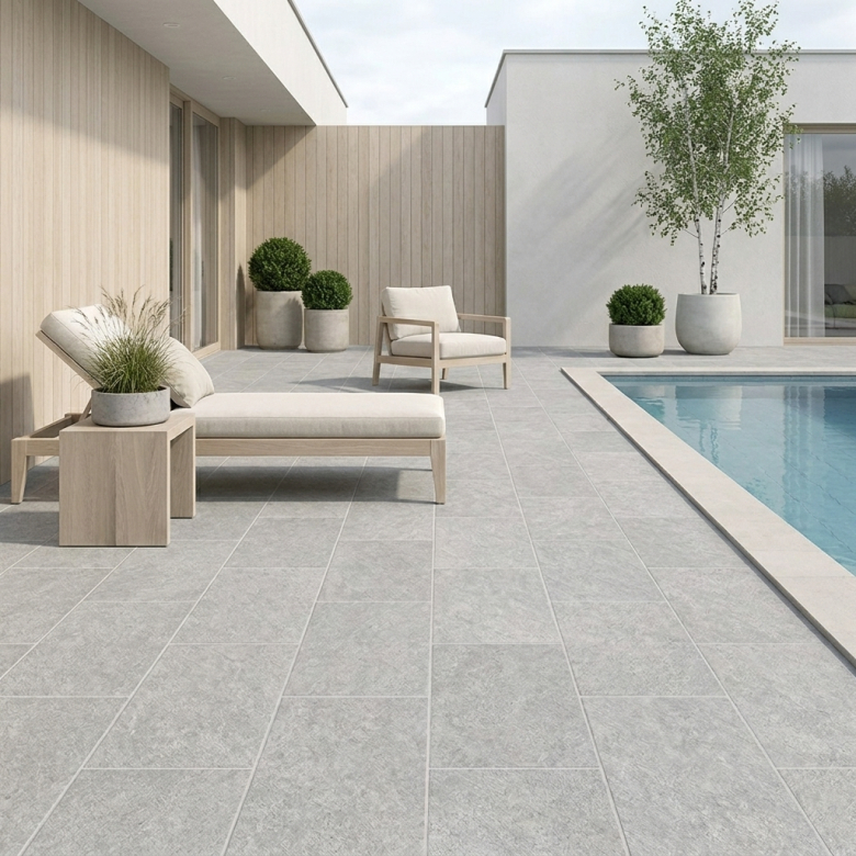 Carrelage sol extérieur effet pierre Alta gris R12 45x65 cm