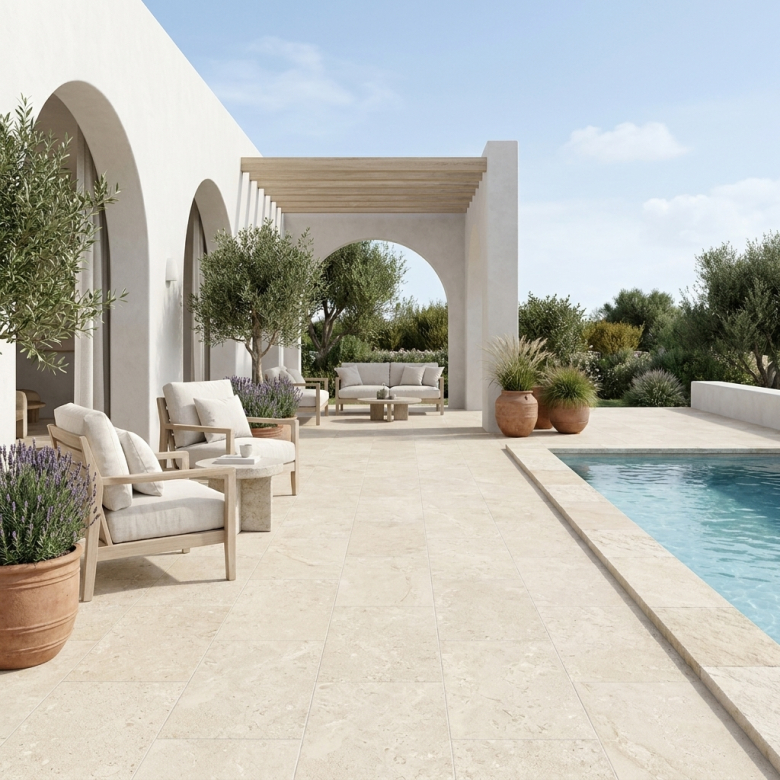 Carrelage sol extérieur effet Travertin Sassari beige R11 60*120 cm