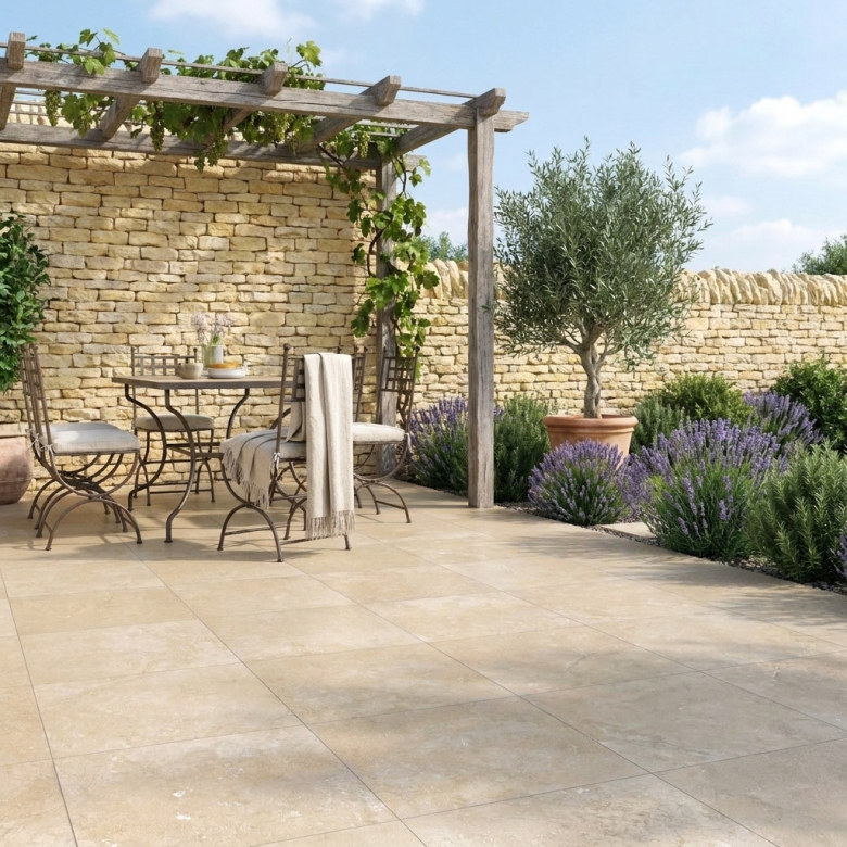 Carrelage sol extérieur effet pierre Etna travertin beige R11 60*60