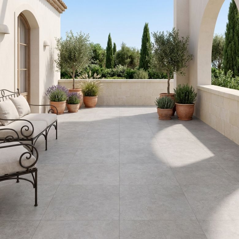 Carrelage sol extérieur effet pierre Ellora grisR10 6060 cm