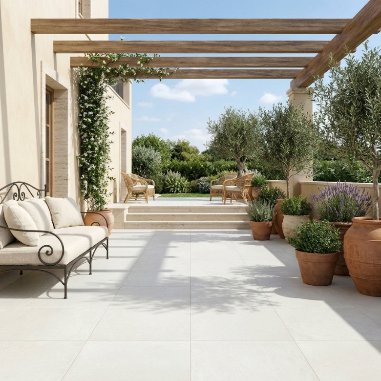 Carrelage sol extérieur effet pierre Naples Bianco R10 59,2x59,2 cm