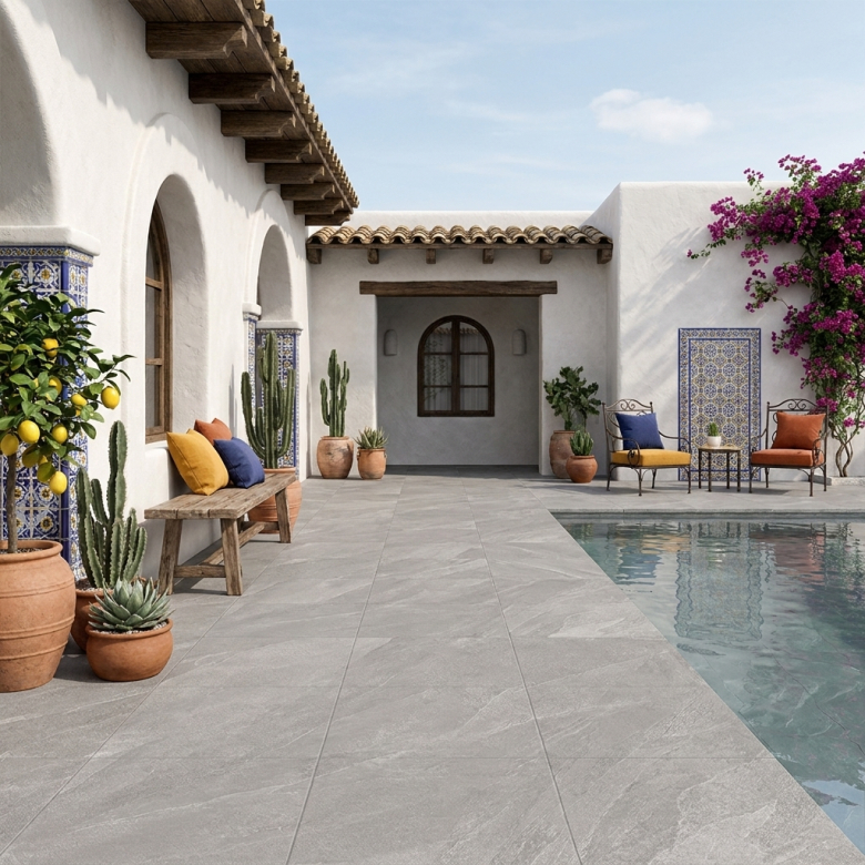 Carrelage sol extérieur effet pierre Volcania fumée R11 60x60 cm