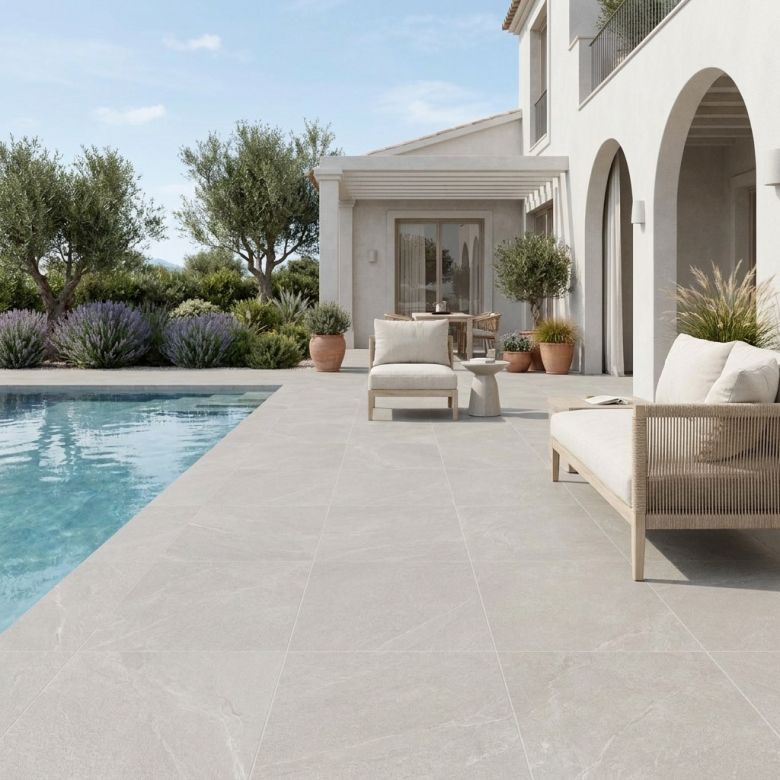 Carrelage sol extérieur effet pierre Roma bianco R11 80x80 cm