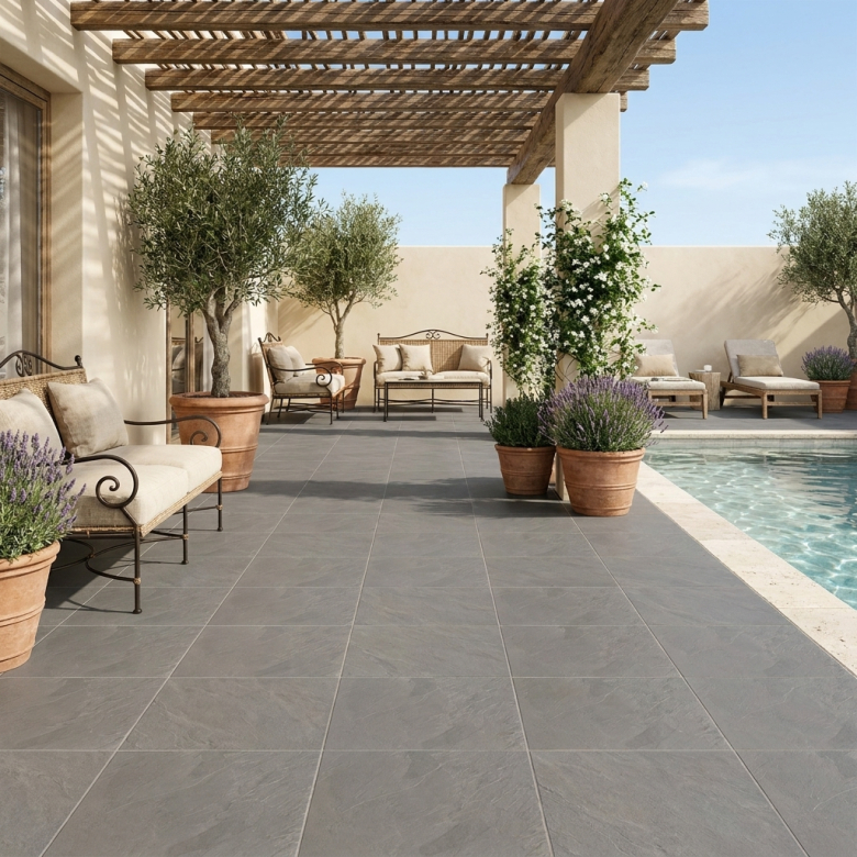 Carrelage sol extérieur effet pierre Roma cenere R11 80x80 cm