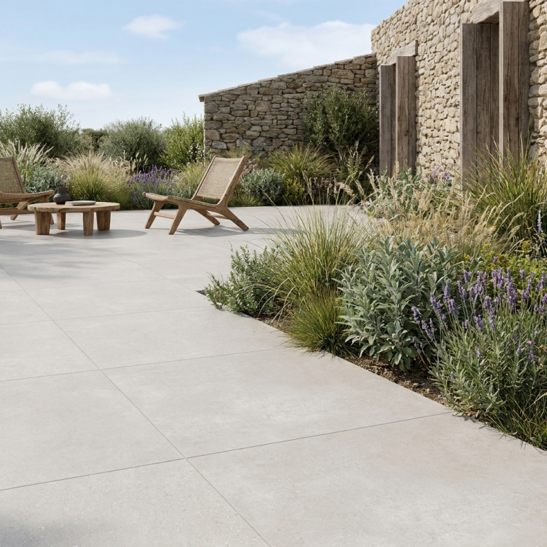 Carrelage sol extérieur moderne Gravi crème R11 60x60 cm