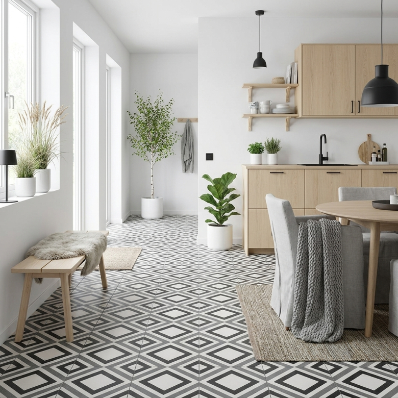 Carrelage sol effet carreaux de ciment Richelieu belfast black 20*20 cm