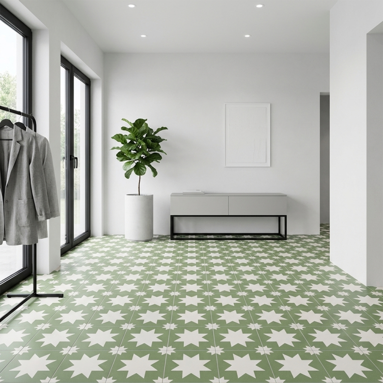 Carrelage sol effet carreaux de ciment Hercule Star green 20x20 cm