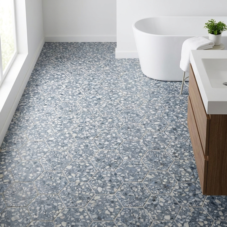 Carrelage sol hexagonal Terrazzo blue 23*23 cm