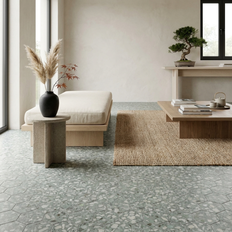 Carrelage sol hexagonal Terrazzo sage 23*23 cm