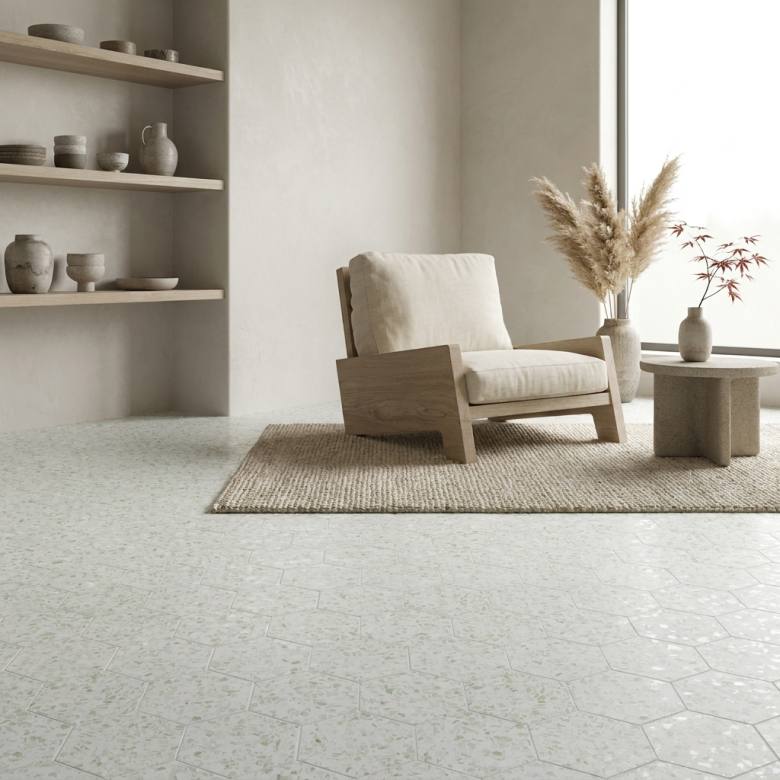 Carrelage sol hexagonal Terrazzo vert 23x23 cm