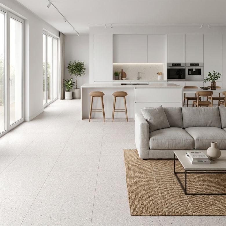 Carrelage effet Terrazzo Castello blanc 60x60 cm