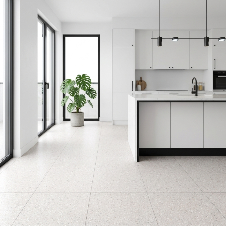 Carrelage effet Terrazzo Castello blanc 90x90 cm