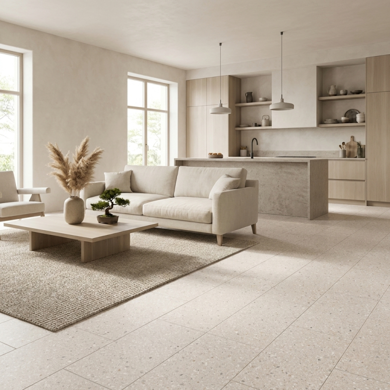 Carrelage effet Terrazzo Castello crème 30x60 cm