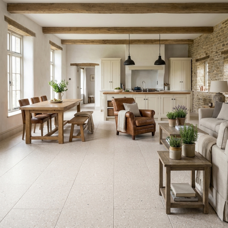 Carrelage effet Terrazzo Castello crème 60x120 cm