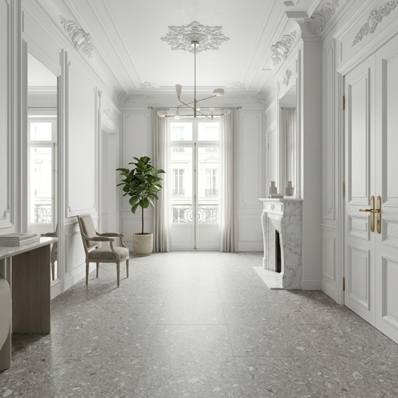 Carrelage effet Terrazzo Strain gris 60x120 cm