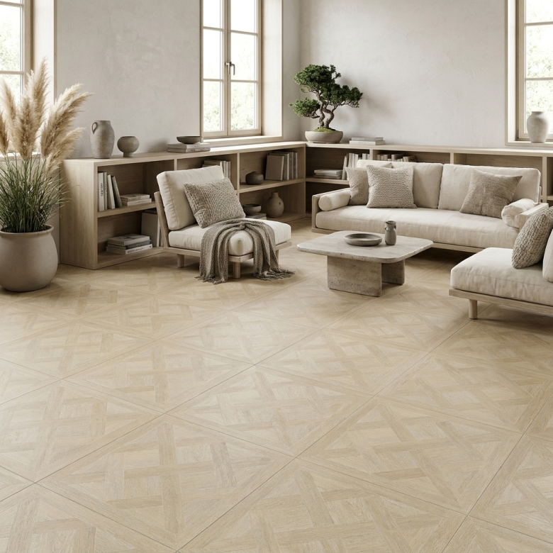 Carrelage sol imitation parquet Iraty blanc 60x60 cm