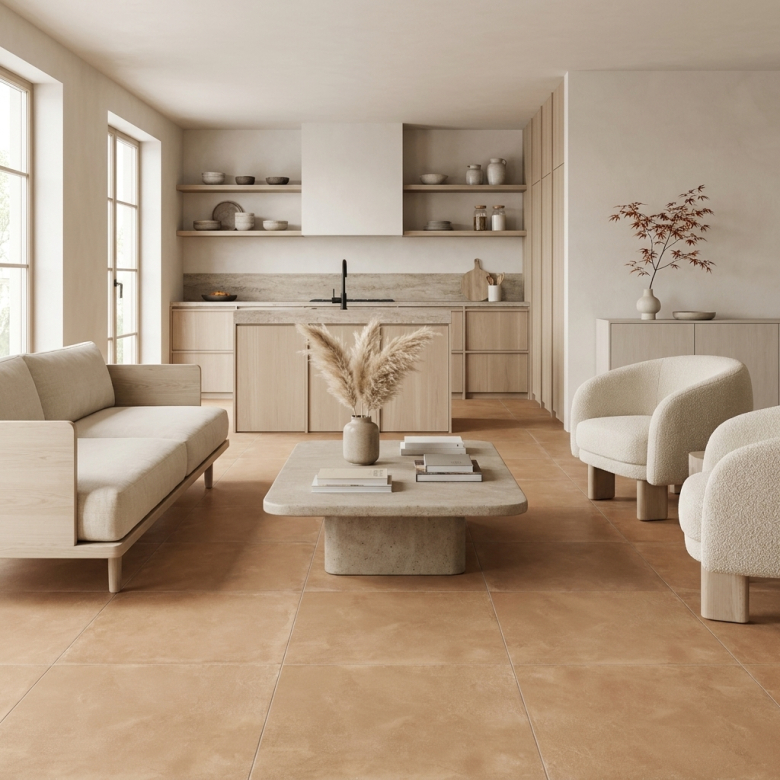 Carrelage sol traditionnel pierre Estany terre 100x100 cm