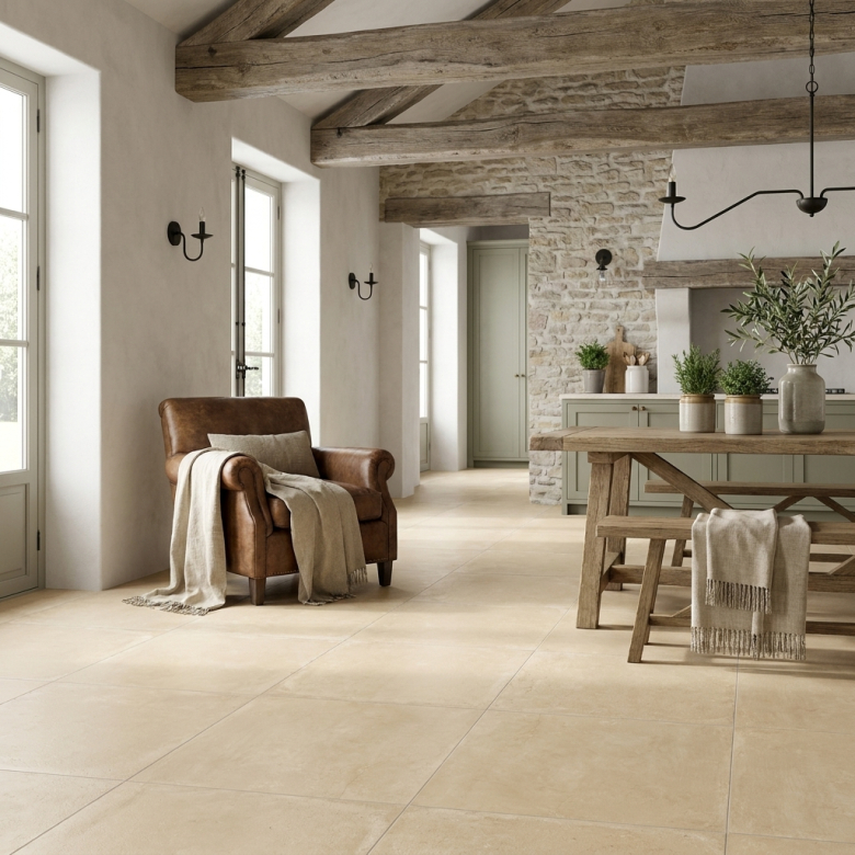 Carrelage sol traditionnel pierre Estany sable 100x100 cm