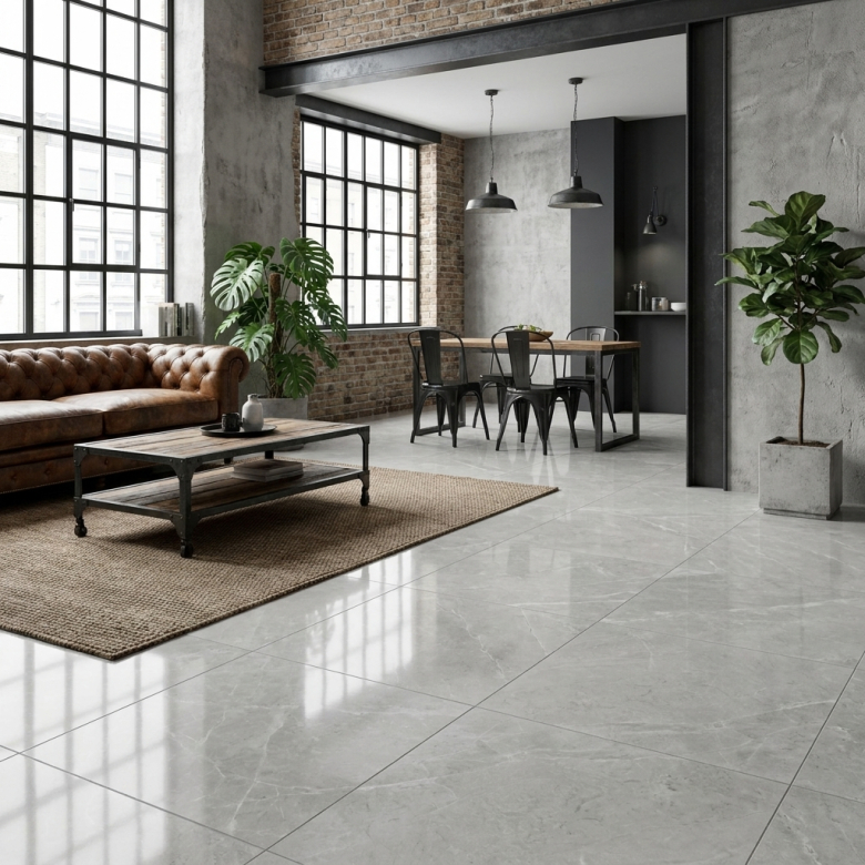 Carrelage sol poli effet marbre Hight gris 90*90 cm