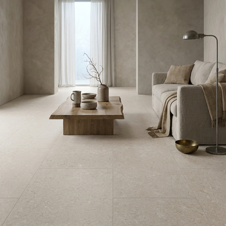 Carrelage sol effet pierre Laconi ivoire 60x120 cm
