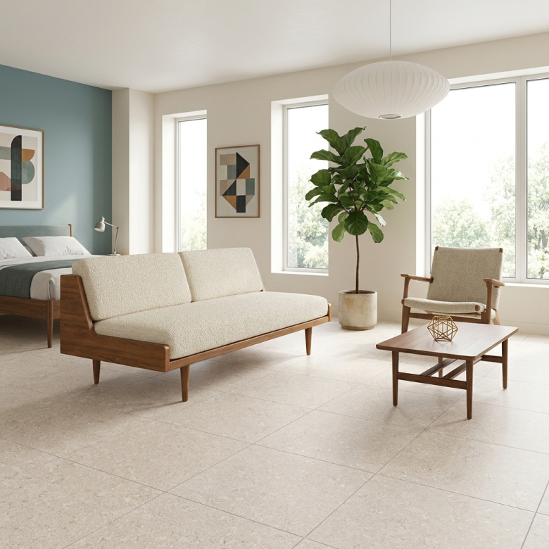 Carrelage sol effet pierre Laconi ivoire 60x60 cm