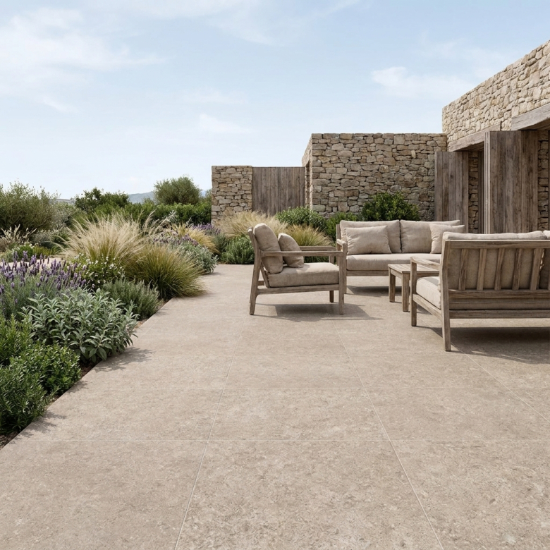 Carrelage sol extérieur effet pierre Laconi sable R11 100x100 cm