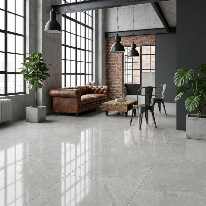 Carrelage sol poli effet marbre Hight gris 9090 cm