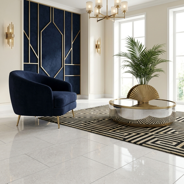 Carrelage sol et mur poli effet marbre Shilla neige 60x120 cm
