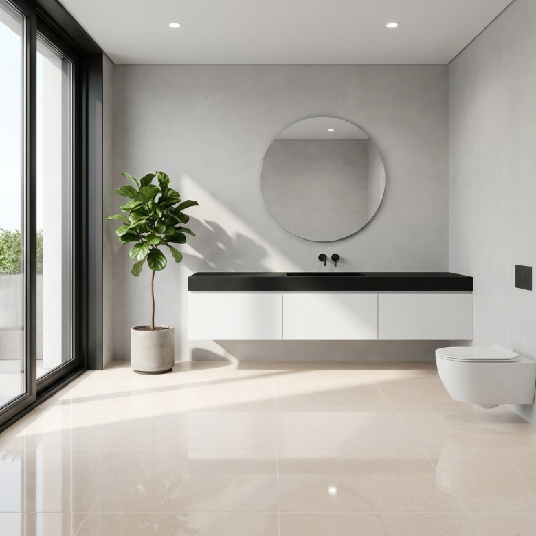 Carrelage sol poli effet marbre Shilla crème 120x120 cm