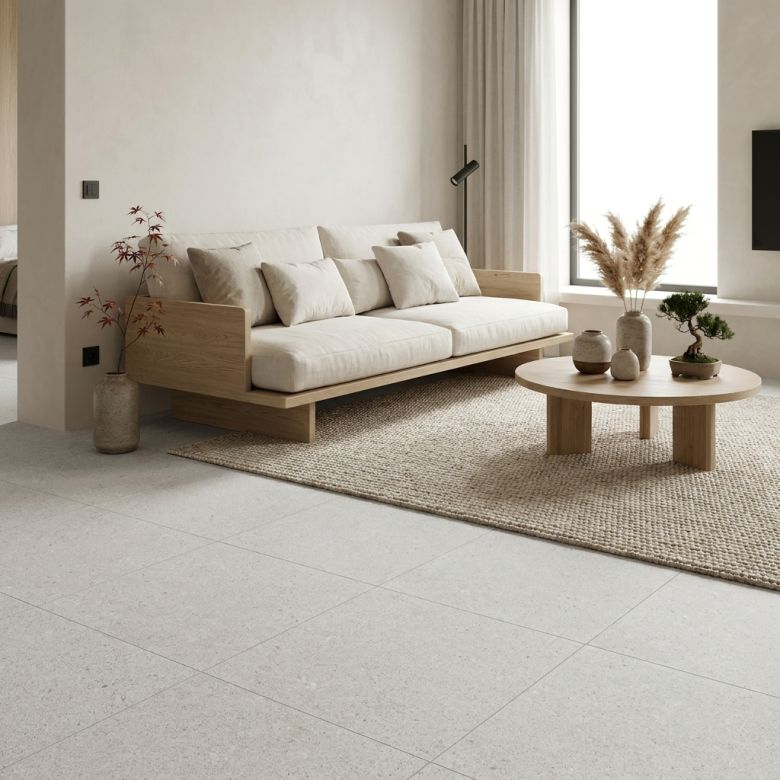 Carrelage sol effet pierre Dylan blanc 100x100 cm