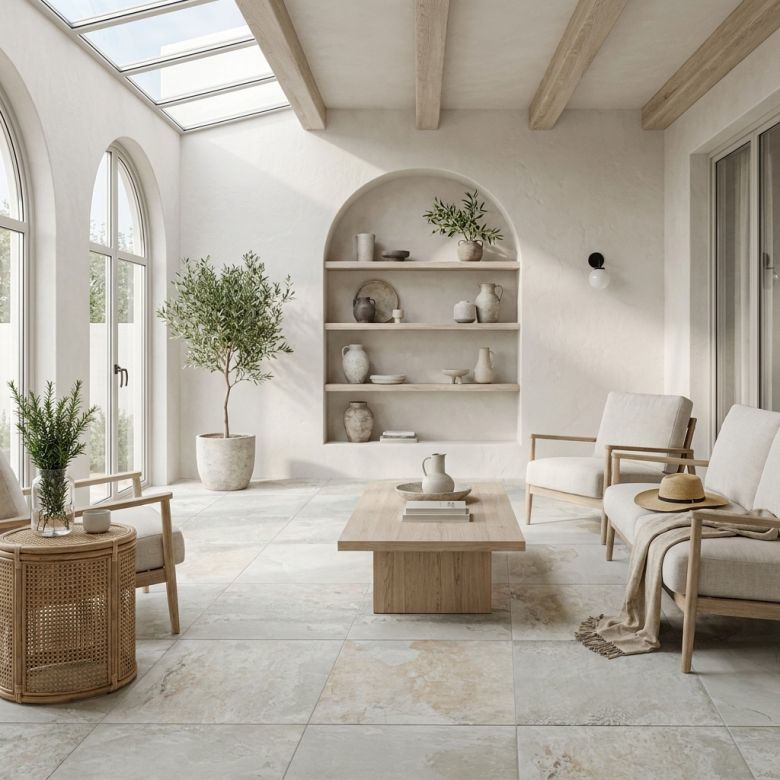 Carrelage sol effet pierre de Bali Chateau blanc 30x60 cm