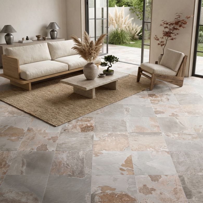 Carrelage sol effet pierre de Bali Chateau gris 60x60 cm