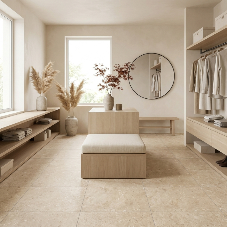 Carrelage sol effet pierre Charme ivoire 90x90 cm