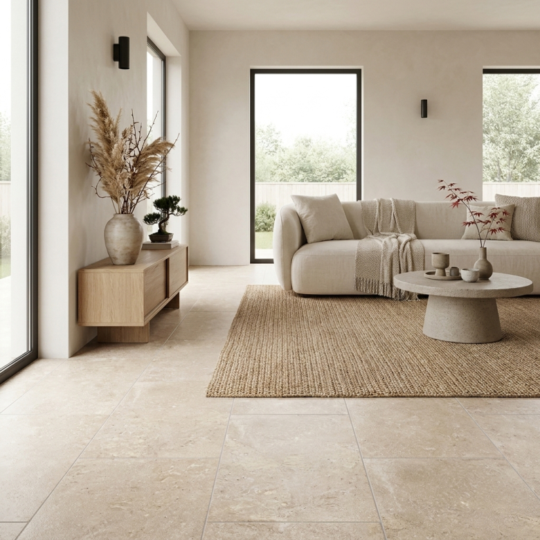 Carrelage sol effet pierre Charme ivoire 60x120 cm