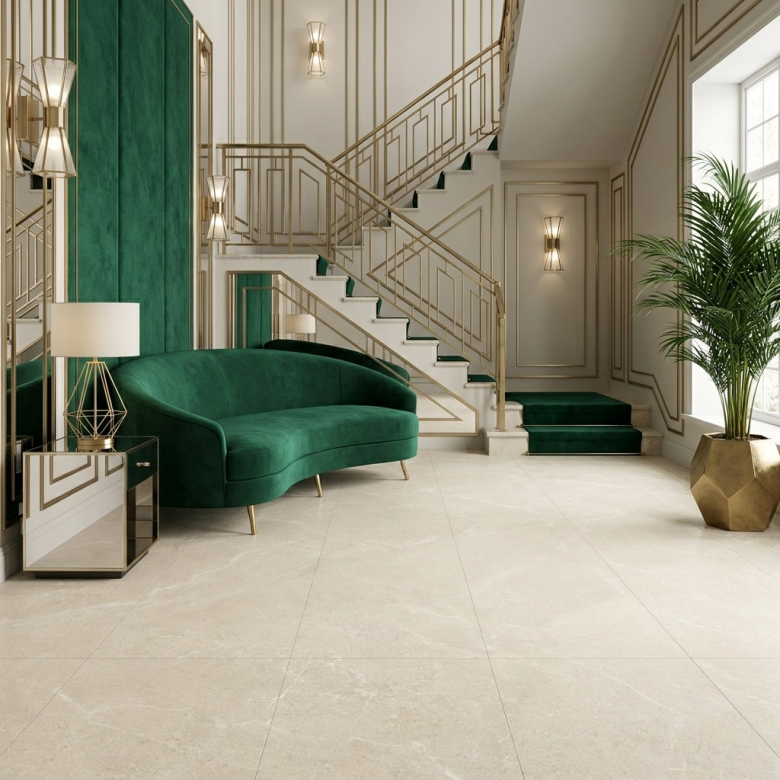 Carrelage sol effet pierre perle cream 90x90 cm